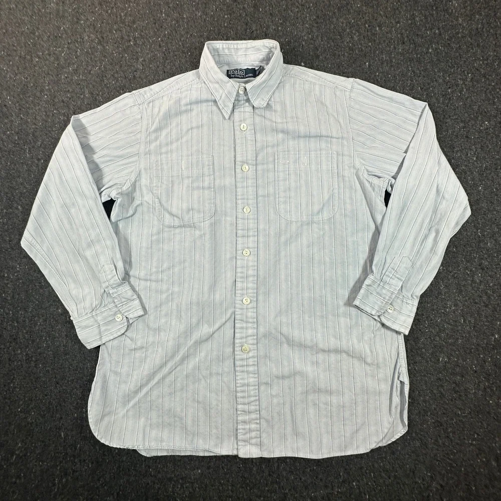Polo Ralph Lauren Button Down Shirt Mens M Blue Striped Long Sleeve Workwear